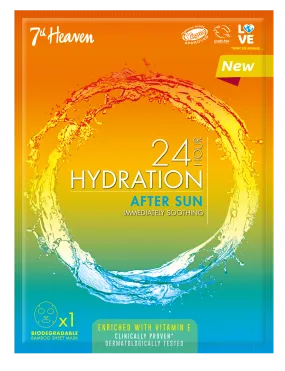 7th Heaven 24 Hour Hydration After Sun Bamboo Sheet Facial Mask, Enriched with Vitamin E and Cooling Cucumber, Immediately Soothing, Clinically Proven and Dermatologically Tested