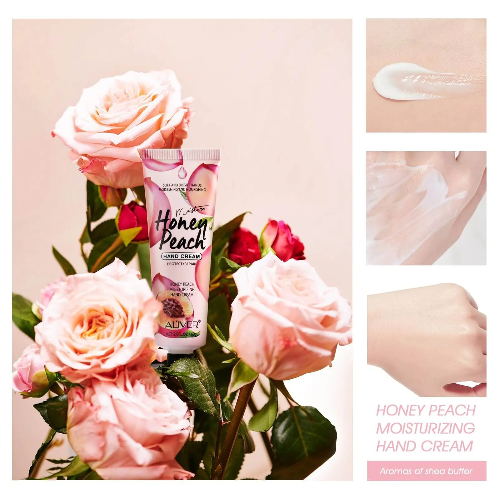 Aliver Honey Peach Extract Daily Ultra Healing Hand Cream Moisturizing Antibacterial Dry Hand