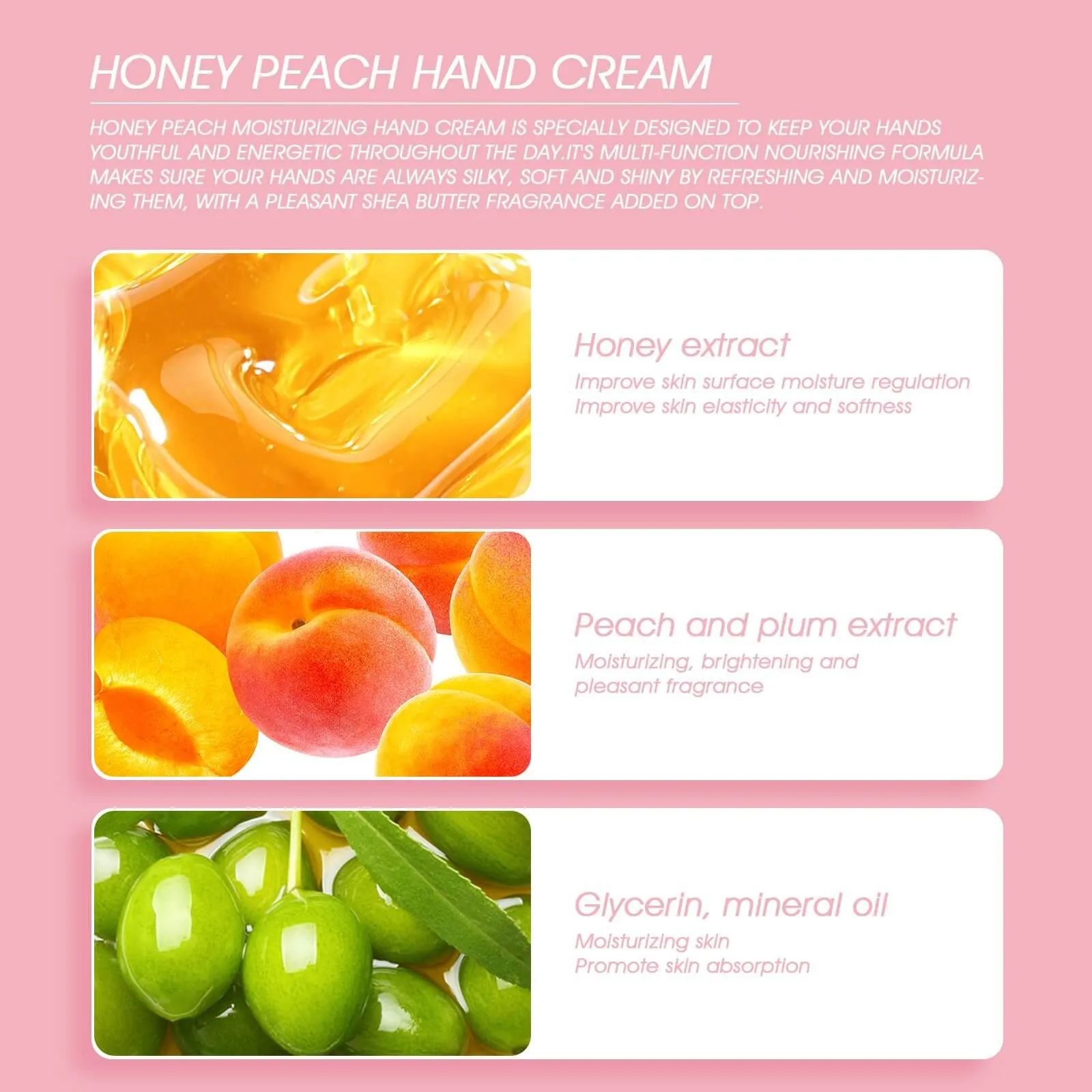 Aliver Honey Peach Extract Daily Ultra Healing Hand Cream Moisturizing Antibacterial Dry Hand